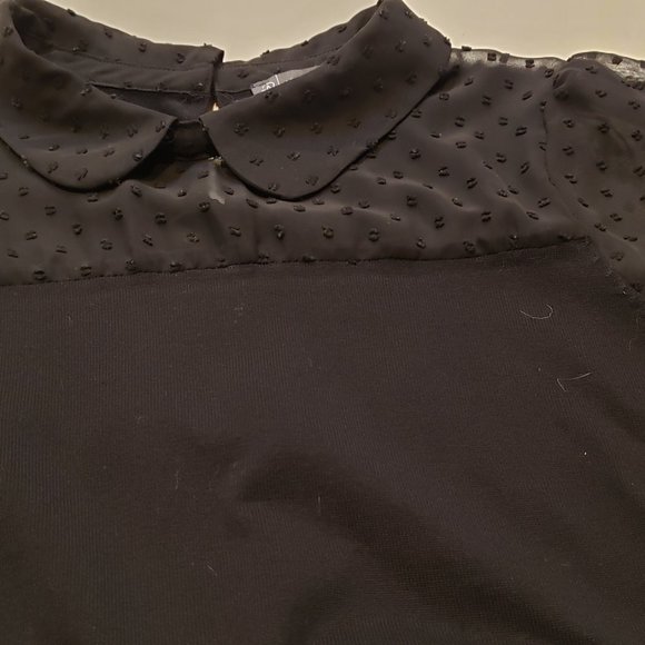 Adrianna Papell short sleeve knit sweater with sheer dot textured chiffon - Picture 5 of 16